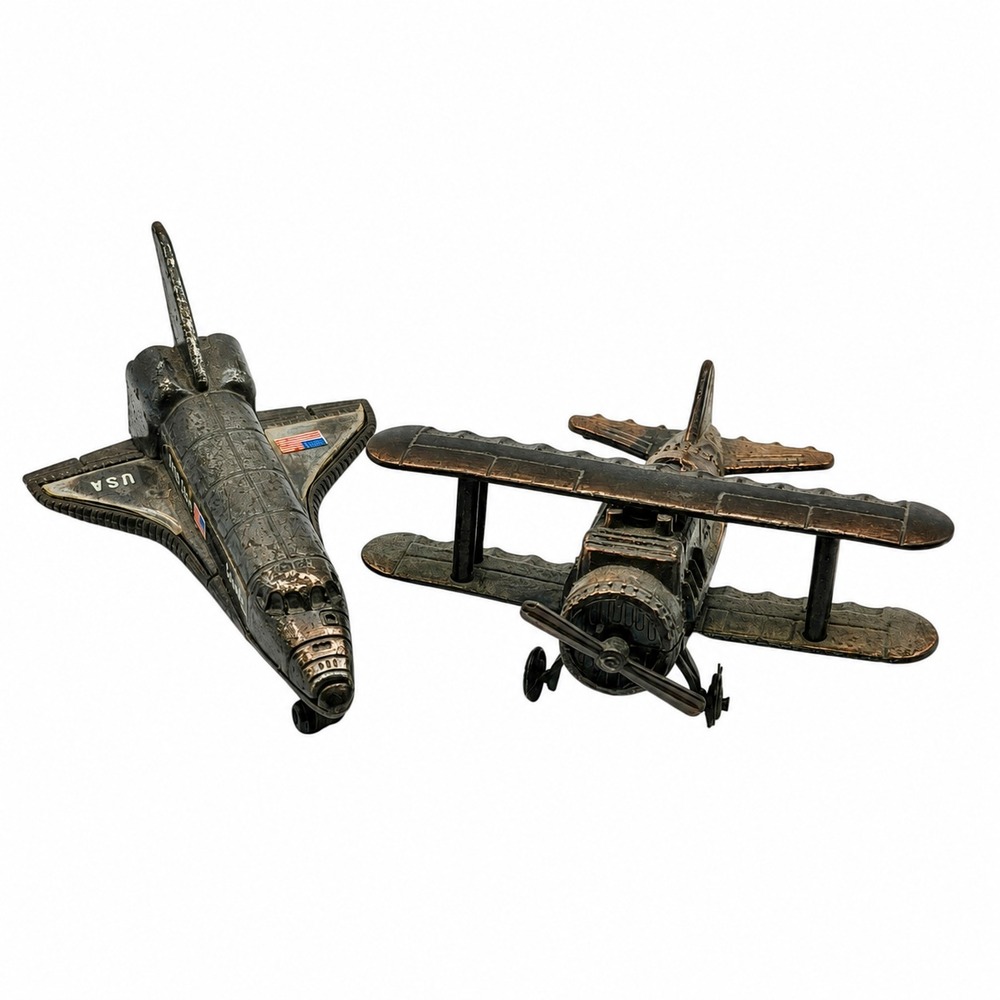 Vintage 1981 Columbia Space Shuttle Biplane Metal Pencil Sharpeners Hong Kong
